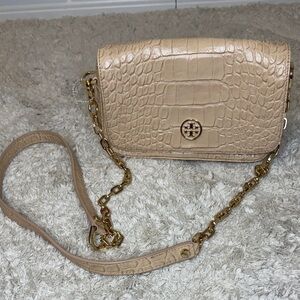 Tory Burch Like New TanCroc-Embossed Tan Crossbody Bag